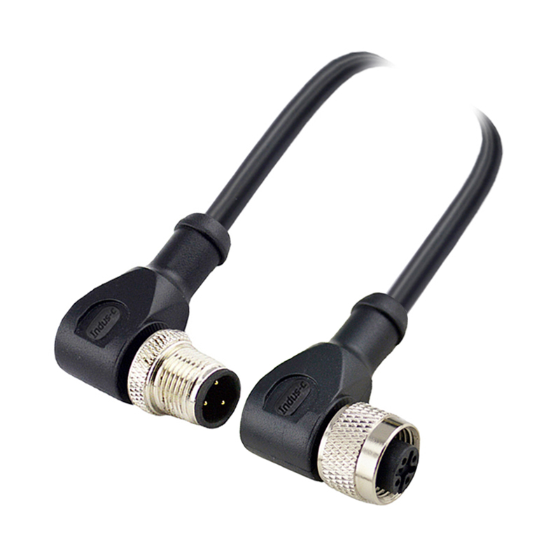 M12 3pins A code male right angle to female right angle molded cable,shielded,PVC,-10°C~+80°C,22AWG 0.34mm²,brass with nickel plated screw